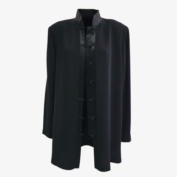 Jones New York Black Satin-Trim Jacket Blouse – Frog Closures – Size 16 - Picture 2 of 8